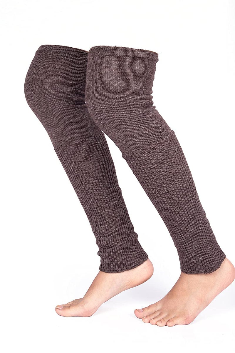HIVER Adult Woolen Leg Warmers Women's Winter Over Knee High Footless Socks Knit Warm Long Leg Warmers (Brown) - Image 5