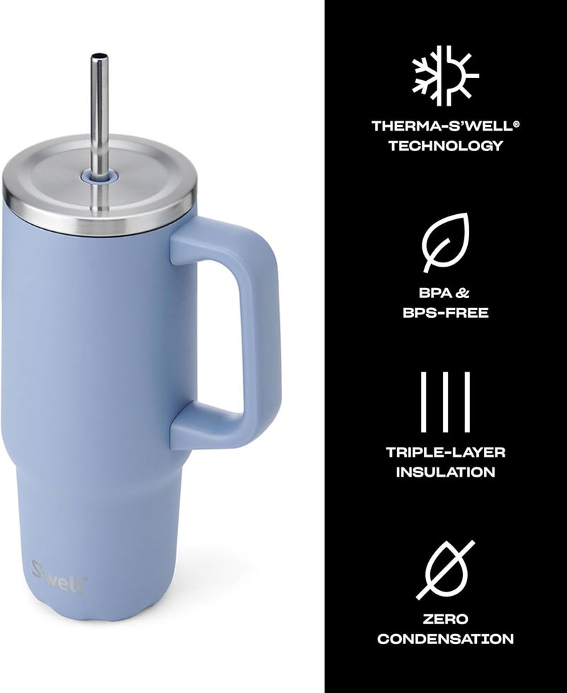 S'well Recycled Stainless Steel Tumbler XL with Straw and Handle, 30oz, Hydrangea Blue, Triple Layered Vacuum Insulated Containers Keeps Drinks Cold for 36 hours and Hot for 9 - Image 2
