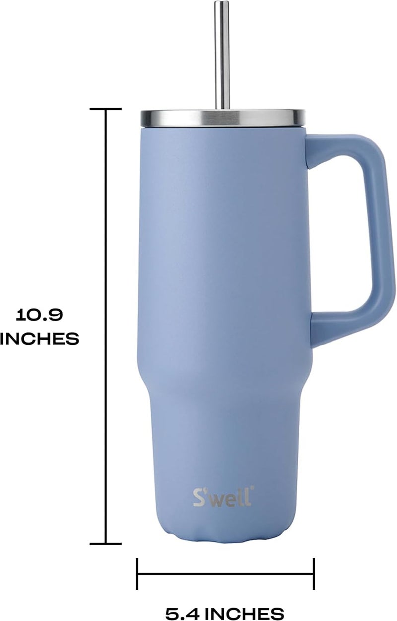 S'well Recycled Stainless Steel Tumbler XL with Straw and Handle, 30oz, Hydrangea Blue, Triple Layered Vacuum Insulated Containers Keeps Drinks Cold for 36 hours and Hot for 9 - Image 4
