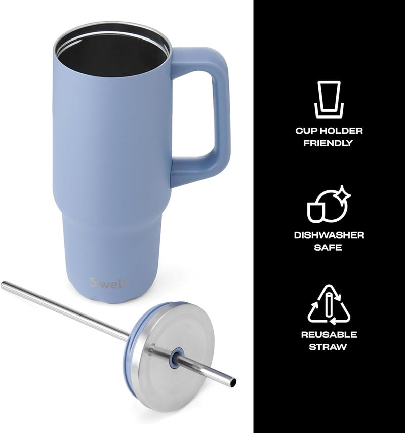 S'well Recycled Stainless Steel Tumbler XL with Straw and Handle, 30oz, Hydrangea Blue, Triple Layered Vacuum Insulated Containers Keeps Drinks Cold for 36 hours and Hot for 9 - Image 3