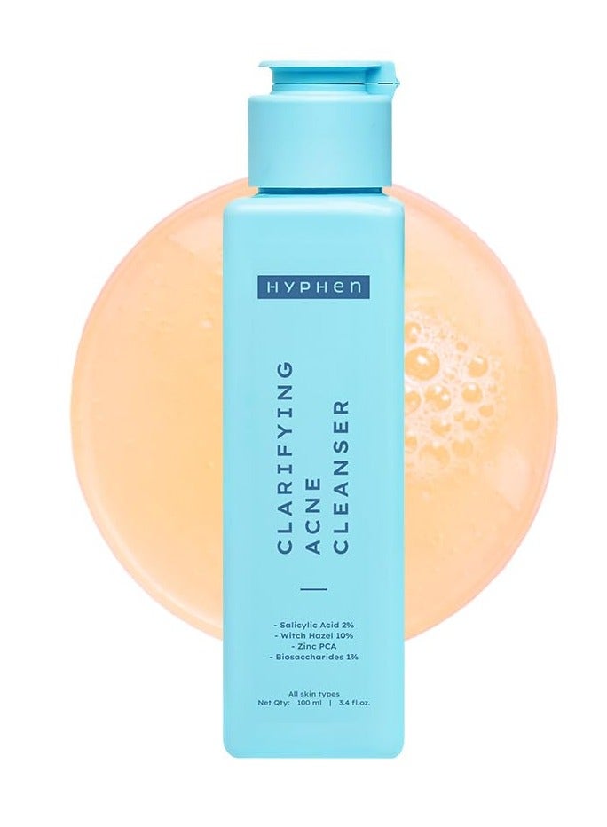 HYPHEN Clarifying Acne Face Wash  | Cleanser For Acne Prone Skin with Salicylic Acid 2%, Zinc PCA, Witch Hazel 10% | Anti-Acne Face Wash for Oil Control, Pore Cleasning | Antibacterial & Non-Drying Formula - 100ml - Image 1