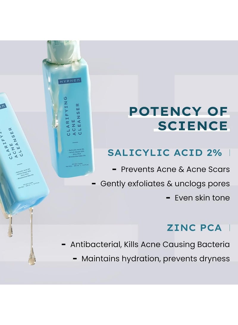 HYPHEN Clarifying Acne Face Wash  | Cleanser For Acne Prone Skin with Salicylic Acid 2%, Zinc PCA, Witch Hazel 10% | Anti-Acne Face Wash for Oil Control, Pore Cleasning | Antibacterial & Non-Drying Formula - 100ml - Image 3