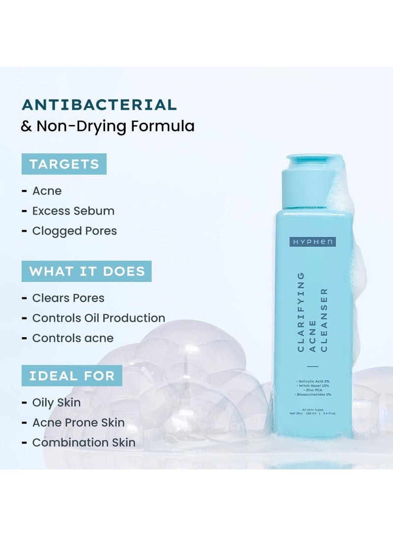 HYPHEN Clarifying Acne Face Wash  | Cleanser For Acne Prone Skin with Salicylic Acid 2%, Zinc PCA, Witch Hazel 10% | Anti-Acne Face Wash for Oil Control, Pore Cleasning | Antibacterial & Non-Drying Formula - 100ml - Image 4
