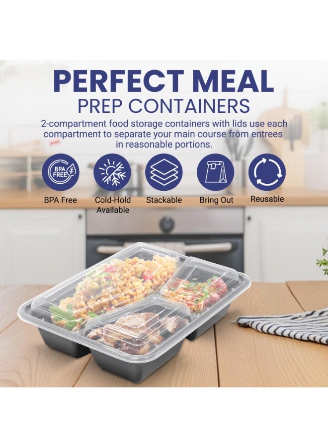 Lynacz Original 24 Pieces Microwave Disposable Container With Lid Rectangular - 3 Compartment Meal Prep Container Set - Plastic Container For Kitchen Food Storage - Take Away Containers For Lunch Boxes - Image 2