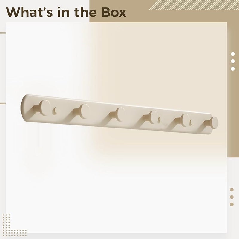 Cream White Adhesive Wall Hooks With 6 Hooks Easy Installation For Bathroom Entryway Laundry Room - Image 3