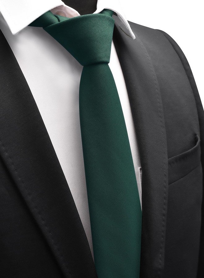 GUSLESON Mens Emerald Green Tie for Wedding Solid Tartan Woven TR Material Dark Green Tie (1032-32) - Image 2