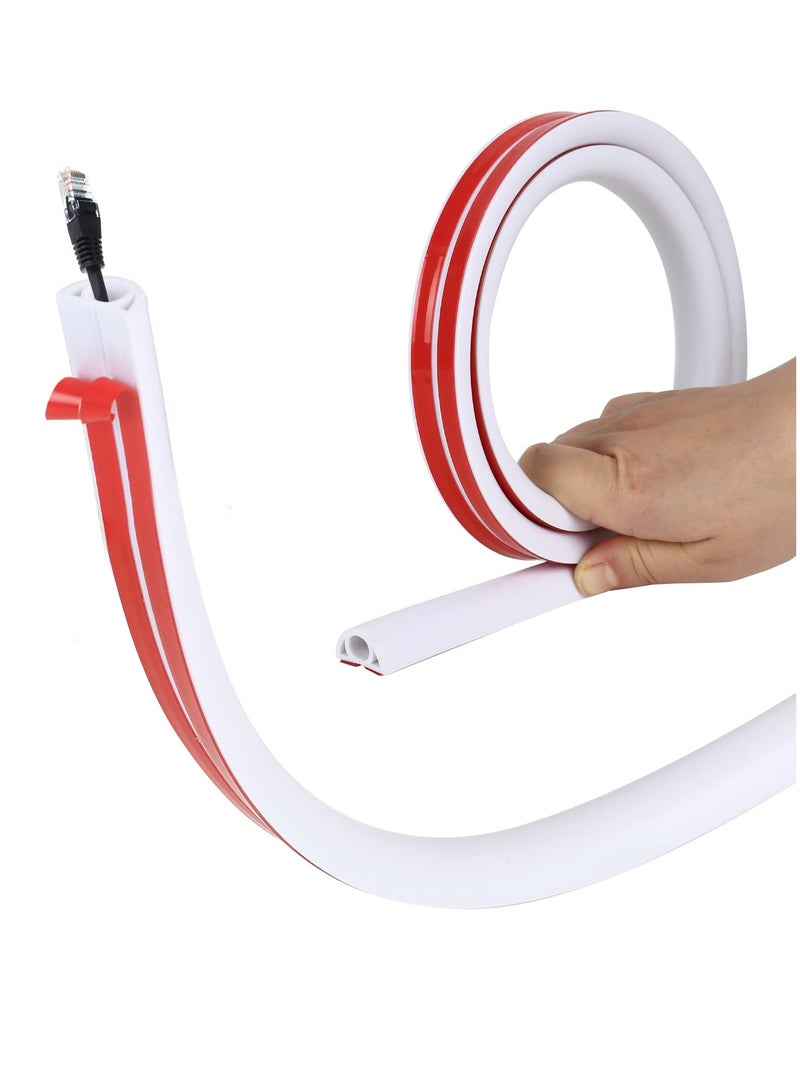 Excefore Floor Cable Cover Protector, Flexible Wire Cover, Self-Adhesive Small Cable Duct | Protect Cables & Prevent Trip Hazards | Ideal for Office, Home, Workshop, Warehouse, Garage, White, D20, 3m - Image 1