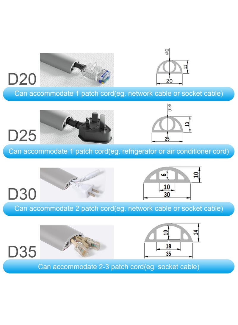 Excefore Floor Cable Cover Protector, Flexible Wire Cover, Self-Adhesive Small Cable Duct | Protect Cables & Prevent Trip Hazards | Ideal for Office, Home, Workshop, Warehouse, Garage, White, D20, 3m - Image 2