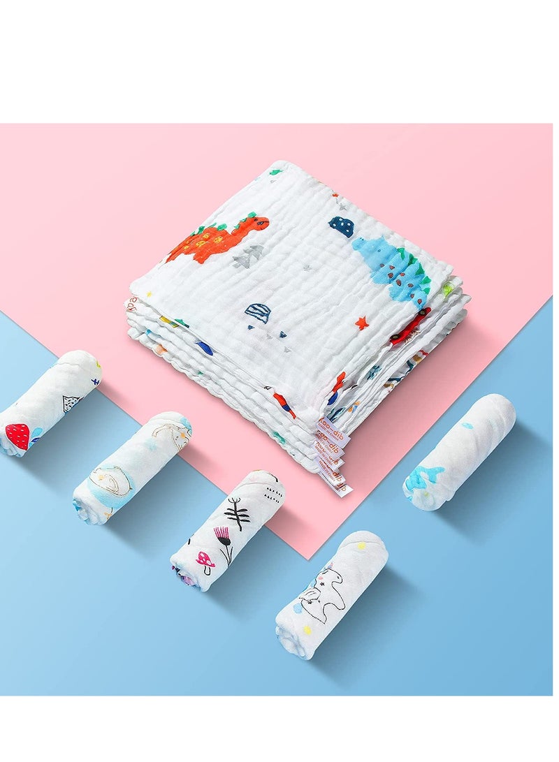 Barakah Muslin Washcloths Baby Small 6 Layer Newborn Face Towel  Soft Cotton Burp Cloth Natural for Girls Boys Wipes for Sensitive Skin Baby Registry as Shower Gift Random Pattern 10 Pack - Image 3