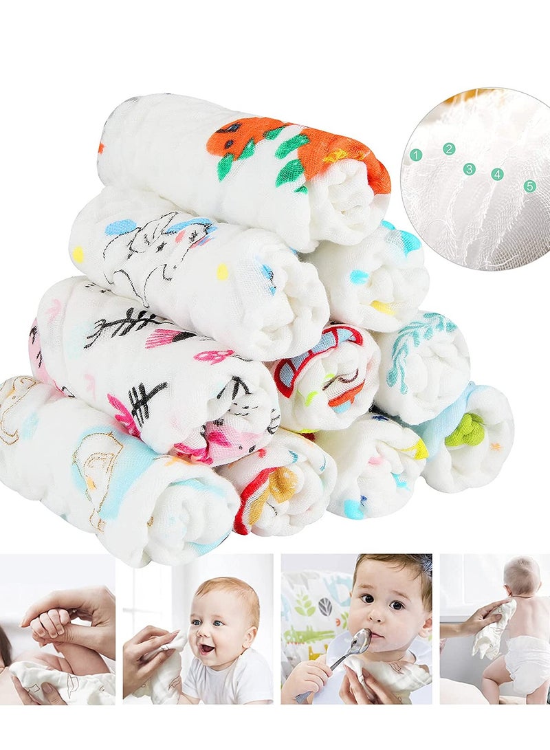 Barakah Muslin Washcloths Baby Small 6 Layer Newborn Face Towel  Soft Cotton Burp Cloth Natural for Girls Boys Wipes for Sensitive Skin Baby Registry as Shower Gift Random Pattern 10 Pack - Image 5