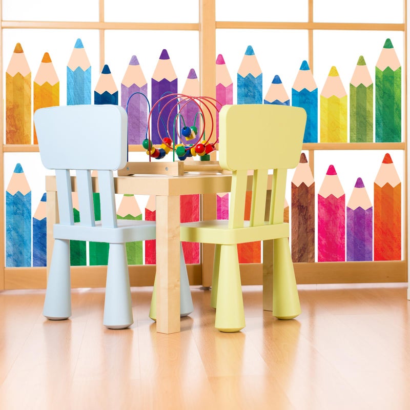 Whaline وايلين 9 أوراق ملصقات نافذة أقلام مائية ملصقات نافذة مزدوجة الجوانب ملصقات نافذة ملونة ليوم المدرسة الأول العودة إلى المدرسة زينة جدران الفصل الزجاجية السبورة - Image 3