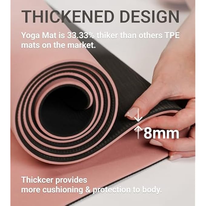 Bernessi 8Mm Yoga Mat With Carrying Strap Anti-Slip For Home Workout Exercises Meditation Eco Friendly, Non Skid Tpe Yoga Mattres For Pilates 183X61X0.8Cm Thick - Image 4