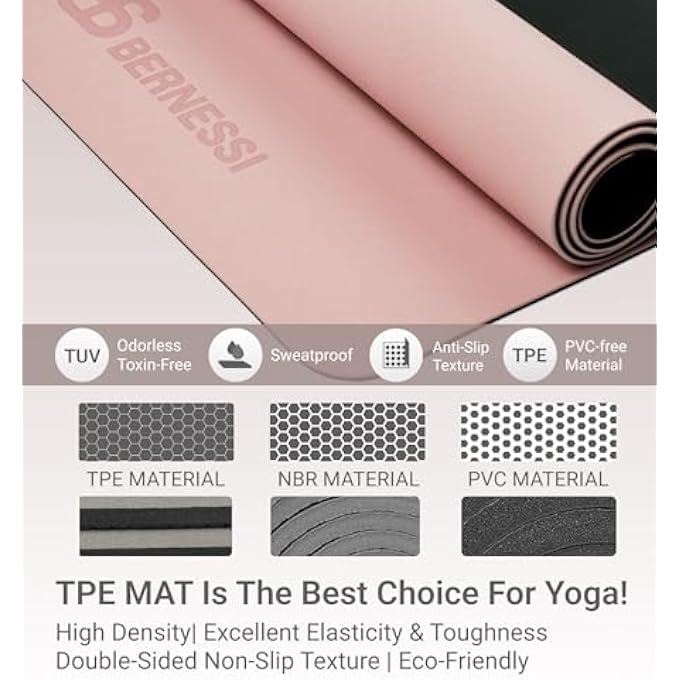Bernessi 8Mm Yoga Mat With Carrying Strap Anti-Slip For Home Workout Exercises Meditation Eco Friendly, Non Skid Tpe Yoga Mattres For Pilates 183X61X0.8Cm Thick - Image 3