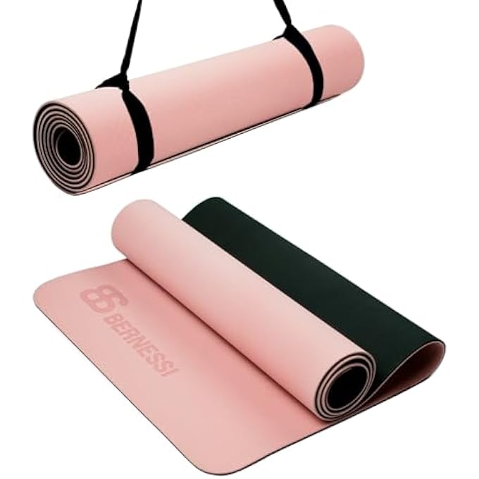 Bernessi 8Mm Yoga Mat With Carrying Strap Anti-Slip For Home Workout Exercises Meditation Eco Friendly, Non Skid Tpe Yoga Mattres For Pilates 183X61X0.8Cm Thick - Image 1
