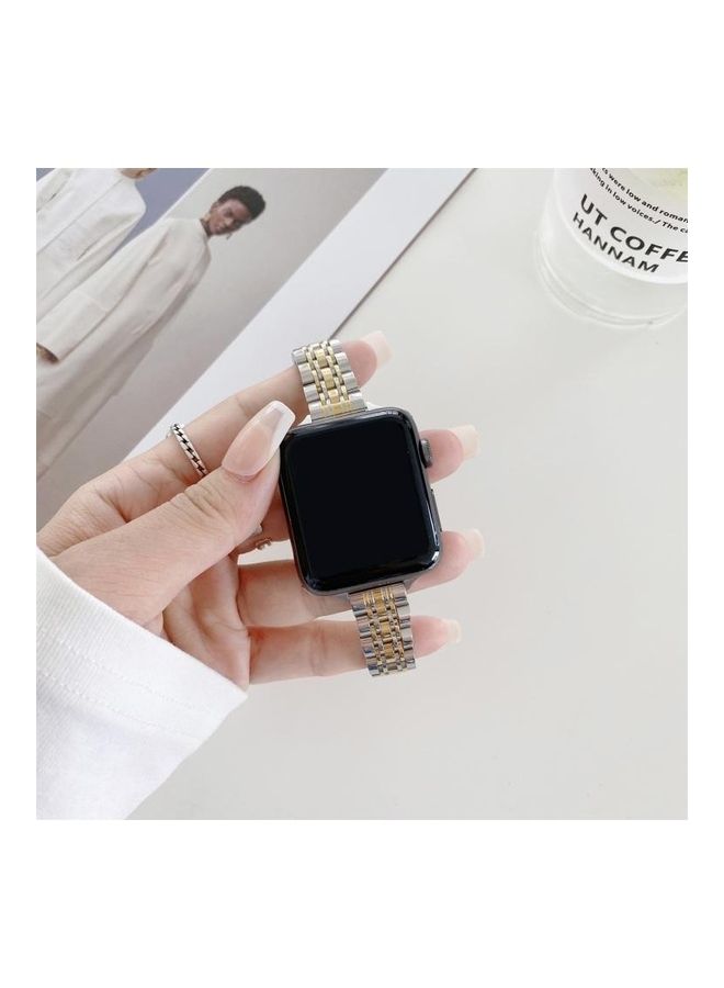 نيبمينينت سوار بديل من المعدن بسبعة صفوف لساعة أبل سيريس 7/6/SE/5/4/3/2/1 مقاس 45/44/42 مم فضي/ذهبي - Image 3