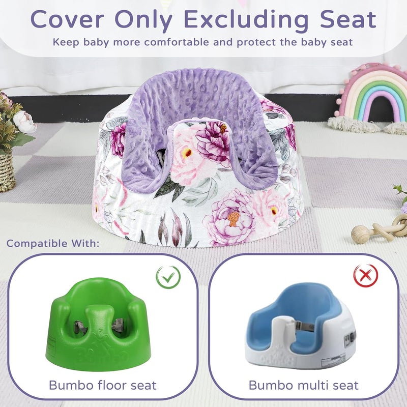 Jundetye Baby Seat Cover Compatible with Bumbo Seat Soft Comfortable Minky Seat Cover for Baby Girl Boy Breathable Removable Cover for Baby Seat Machine Washable Purple Flower - Image 4