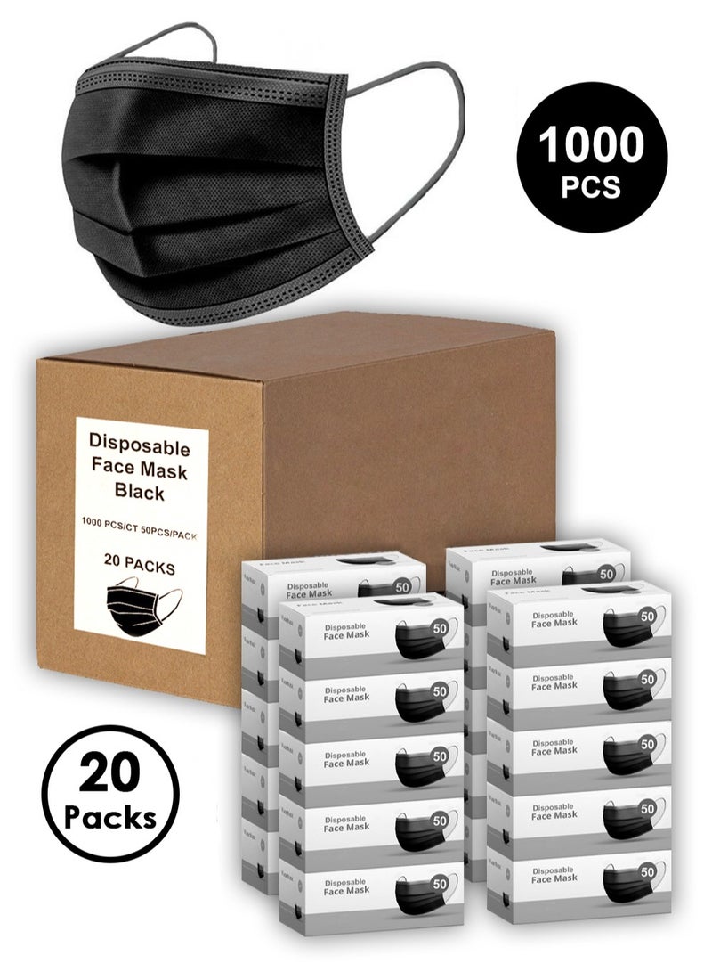 Generic 1000-Piece 3-Layer Black Disposable Face Masks  - Image 1