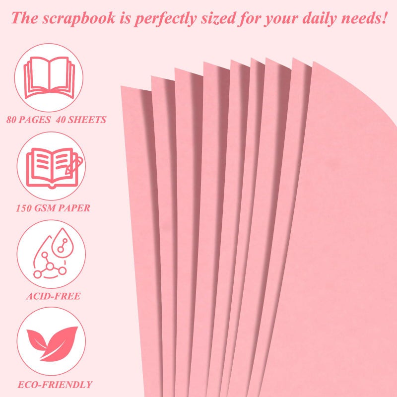 Joyberg Scrapbook 80 Pages, Scrapbooking Supplies 8 x 8 In, Scrapbook Album Suitable for Album Memory Book Wedding, Anniversary Family, DIY Craft Projects (Pink) - Image 5