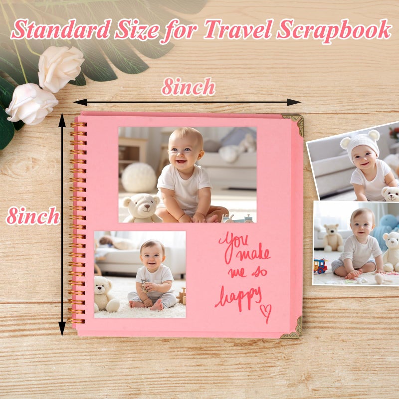 Joyberg Scrapbook 80 Pages, Scrapbooking Supplies 8 x 8 In, Scrapbook Album Suitable for Album Memory Book Wedding, Anniversary Family, DIY Craft Projects (Pink) - Image 3