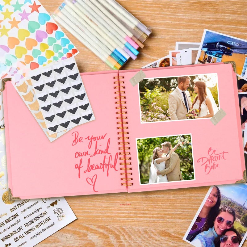 Joyberg Scrapbook 80 Pages, Scrapbooking Supplies 8 x 8 In, Scrapbook Album Suitable for Album Memory Book Wedding, Anniversary Family, DIY Craft Projects (Pink) - Image 2