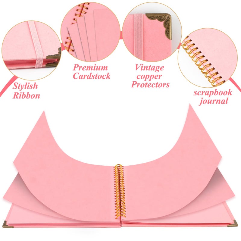 Joyberg Scrapbook 80 Pages, Scrapbooking Supplies 8 x 8 In, Scrapbook Album Suitable for Album Memory Book Wedding, Anniversary Family, DIY Craft Projects (Pink) - Image 4