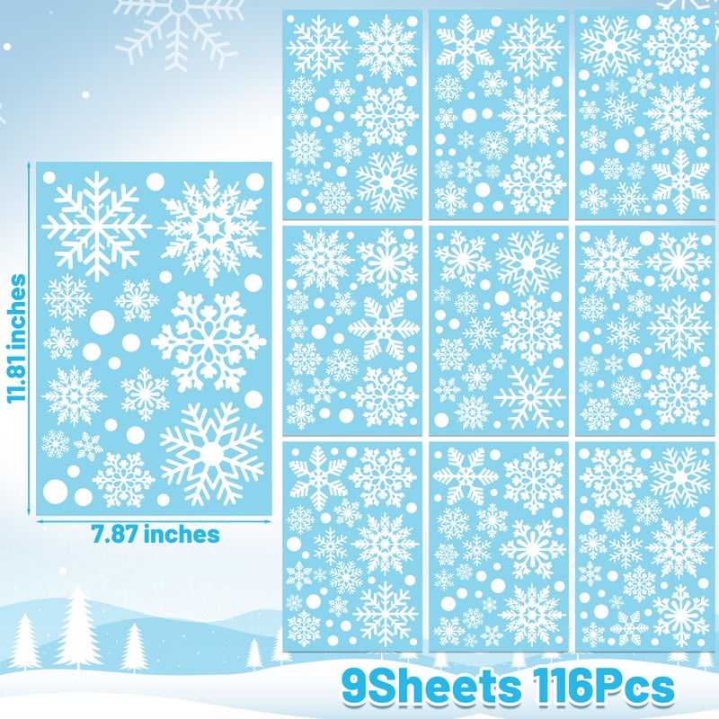 Traplace 116PCS Christmas Decorations, 9 Sheets Christmas Window Clings, Snowflake Window Clings Decals, Double Sided Xmas Snowflake Decal Stickers for Winter Holiday Home Indoor Decorations Decor Supplies - Image 3
