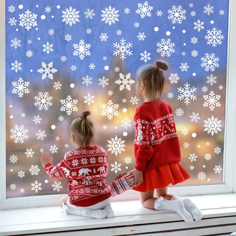 Traplace 116PCS Christmas Decorations, 9 Sheets Christmas Window Clings, Snowflake Window Clings Decals, Double Sided Xmas Snowflake Decal Stickers for Winter Holiday Home Indoor Decorations Decor Supplies - Image 5