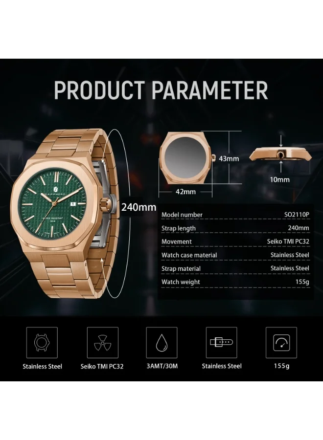 Sapphero  SAPPHERO Men Watches Octagonal Stainless Steel Quartz Fashion Business Men's Watch 30 Meter Water Resistant Analog Movement Multifunction Dials Classic Gifts for Men SO2110P for Men | Best Price UAE