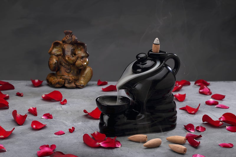 Bodhi House Ceramic Premium Tabletop Kettle Figurine Smoke Fountain, Backflow Incense Holder with 20 Cones, Dhoop Waterfall Stand Yoga Aromatherapy Ornament, Idol for Home Decoration and Gifting - Image 1