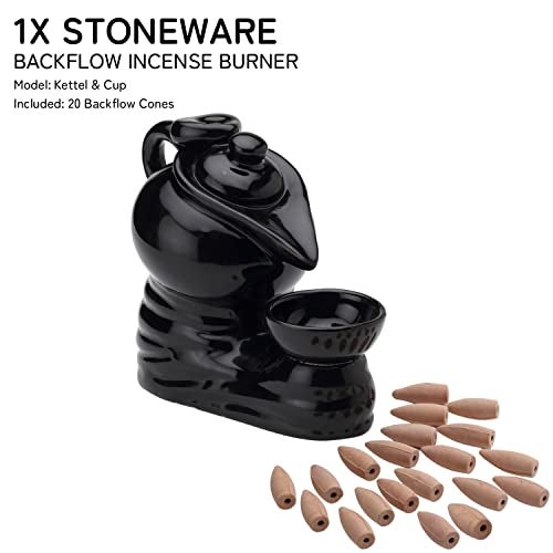 Bodhi House Ceramic Premium Tabletop Kettle Figurine Smoke Fountain, Backflow Incense Holder with 20 Cones, Dhoop Waterfall Stand Yoga Aromatherapy Ornament, Idol for Home Decoration and Gifting - Image 3