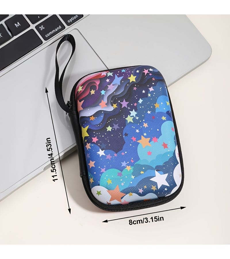 حقيبة تخزين سماعات على الطريقة الكورية بتصميم لطيف، حامل لكابل البيانات وشاحن USB، بنقوش نجوم وخطوط، مقاومة للضغط والسقوط والصدمات. - Image 3