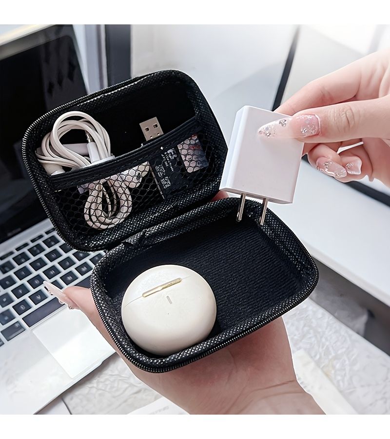 حقيبة تخزين سماعات على الطريقة الكورية بتصميم لطيف، حامل لكابل البيانات وشاحن USB، بنقوش نجوم وخطوط، مقاومة للضغط والسقوط والصدمات. - Image 5