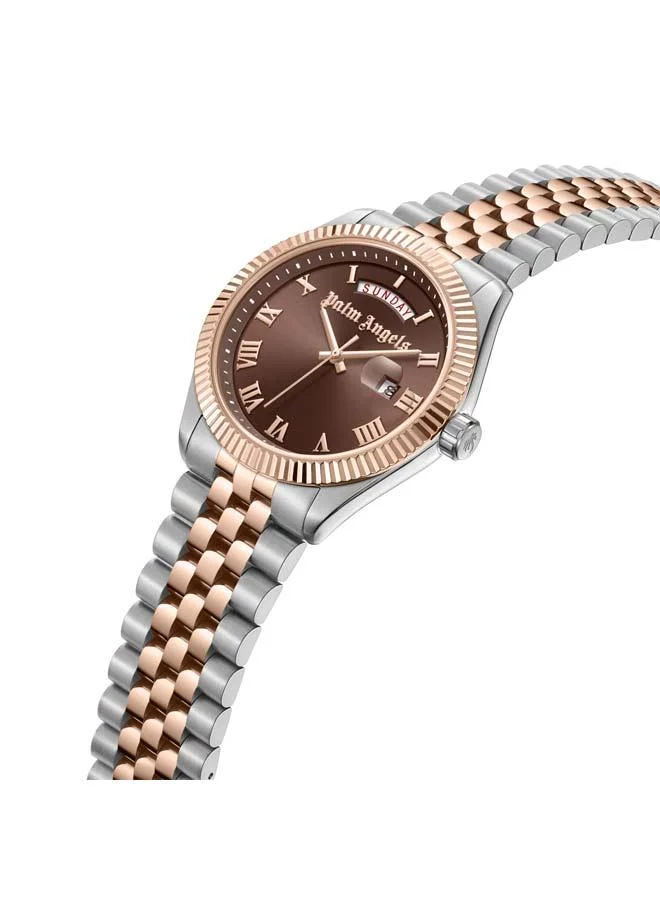 Palm Angels Primo Brown Dial Silver Rose Gold Stainless Steel Bracelet Analog Watch for Men, 42mm