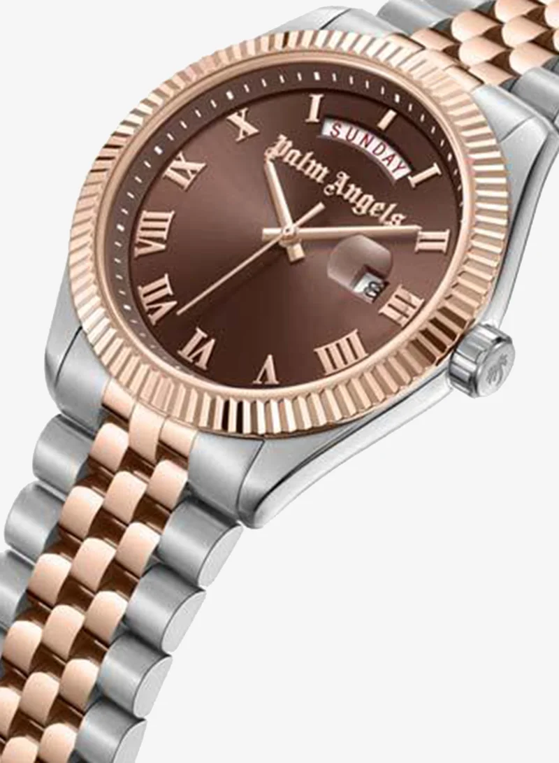 بالم انجلز Primo Brown Dial Silver Rose Gold Stainless Steel Bracelet Analog Watch for Men, 42mm