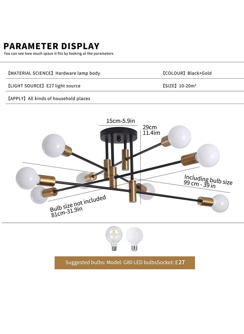 Haikomin - Sputnik Chandelier Modern Black Gold Ceiling Lighting Adjustable Industrial Ceiling Pendant Light Fixture for Kitchen Living Dining Room Bedroom Foyer Lights Bulbs NOT Included - Image 1