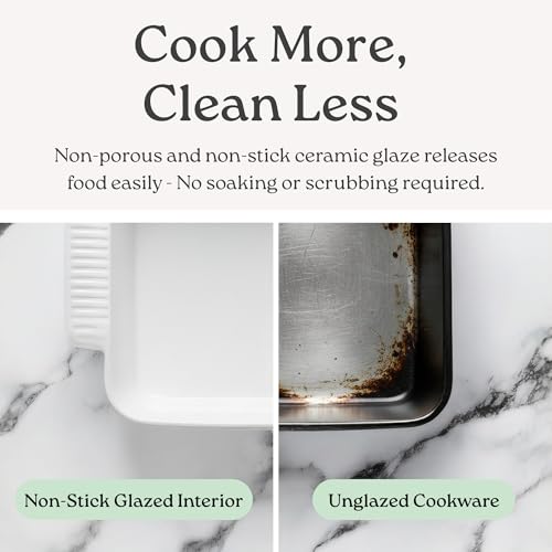 ROSSALLINI Stoneware Casserole Dish Bakeware with Lid | Covered Square Dinnerware | Large 2.5 Quart, [Ocean Blue] - Image 4