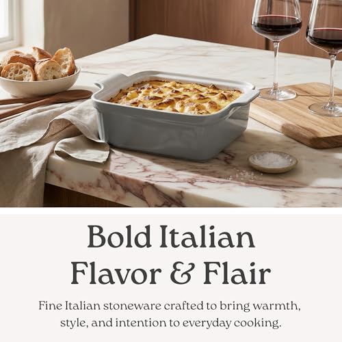 ROSSALLINI Stoneware Casserole Dish Bakeware with Lid | Covered Square Dinnerware | Large 2.5 Quart, [Ocean Blue] - Image 2