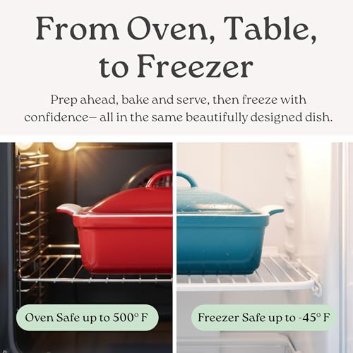 ROSSALLINI Stoneware Casserole Dish Bakeware with Lid | Covered Square Dinnerware | Large 2.5 Quart, [Ocean Blue] - Image 3