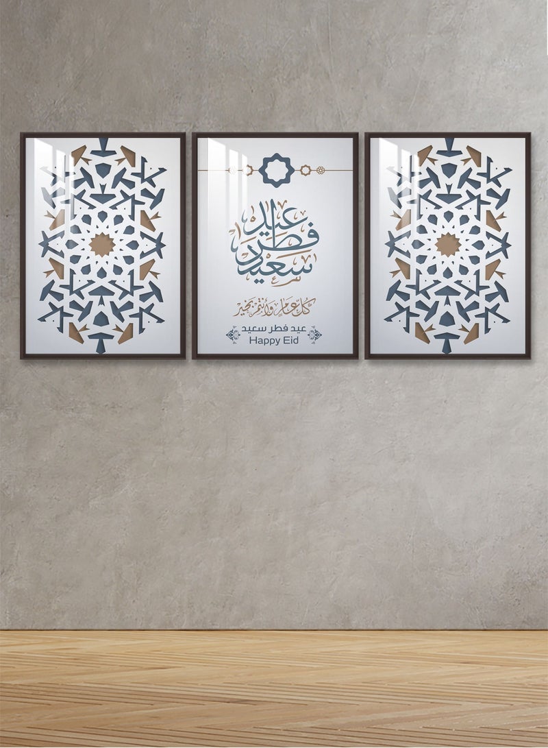 ماركتنا ثلاث لوحات جدارية150x70سم مع برواز بني وطبقة اكريلك شفاف بتصميم رمضان - Image 1