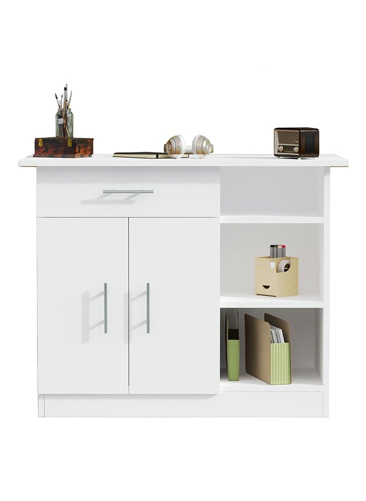 Mahmayi - Mahmayi Stylish Multifunctional Medium Height Cabinet with Single Drawer, 3 Open Shelf Rack and 2 Door Storage Ideal for Hallway, Living Room, Kitchen, Bedroom - White - Image 1