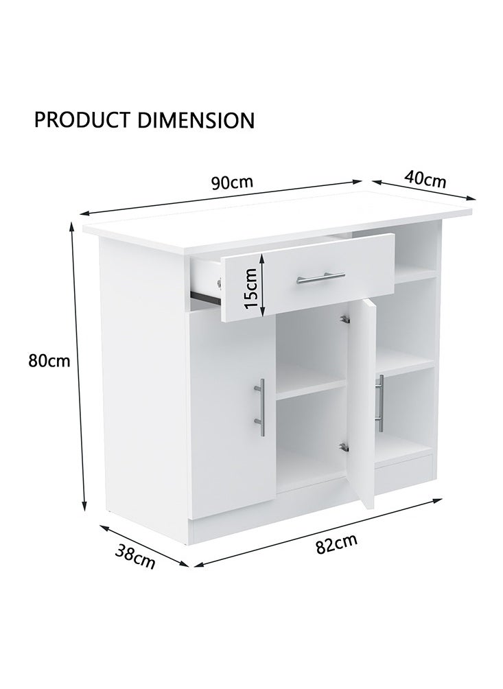 Mahmayi - Mahmayi Stylish Multifunctional Medium Height Cabinet with Single Drawer, 3 Open Shelf Rack and 2 Door Storage Ideal for Hallway, Living Room, Kitchen, Bedroom - White - Image 1