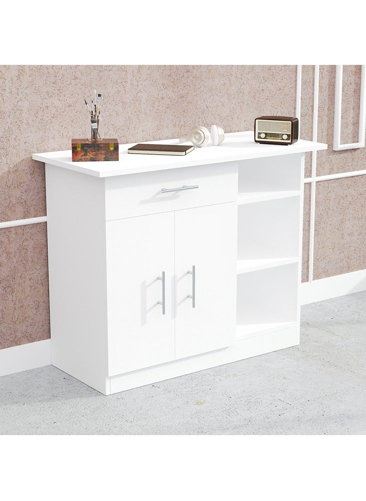 Mahmayi - Mahmayi Stylish Multifunctional Medium Height Cabinet with Single Drawer, 3 Open Shelf Rack and 2 Door Storage Ideal for Hallway, Living Room, Kitchen, Bedroom - White - Image 1