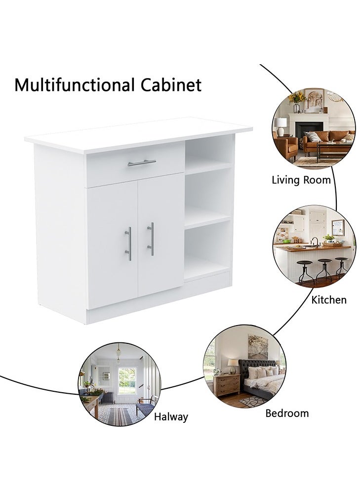 Mahmayi - Mahmayi Stylish Multifunctional Medium Height Cabinet with Single Drawer, 3 Open Shelf Rack and 2 Door Storage Ideal for Hallway, Living Room, Kitchen, Bedroom - White - Image 1