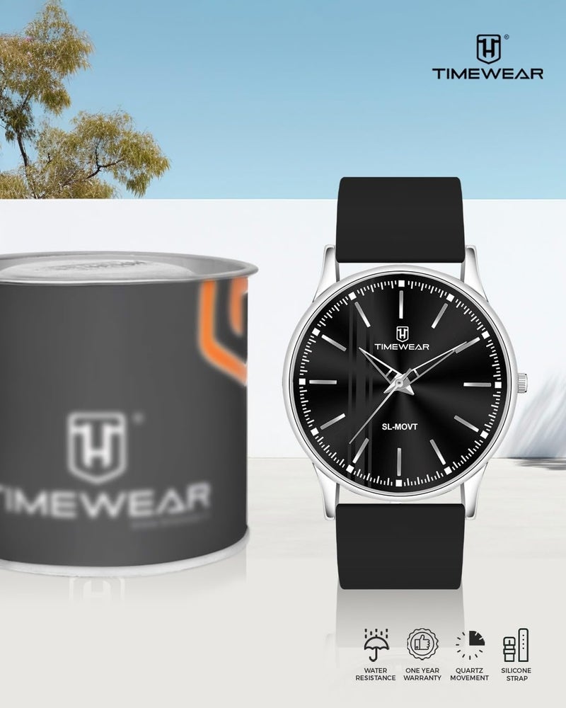 TIMEWEAR Analog Black Dial, Black Silicone Strap Watch for Men - Image 3