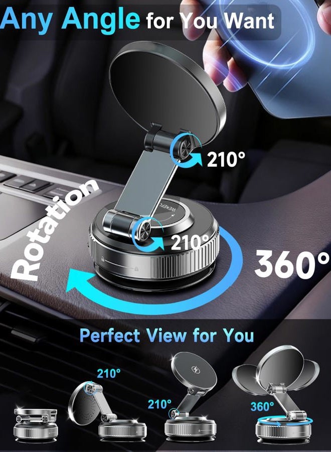 WEKEFON Car Phone Holder for Magsafe,360° Adjustable Suction Cup Phone Mount,Foldable Suction Cup Phone Mount,Phone Holders for Your Car for iPhone 16 15 14 13 12 Pro Max Plus (Black-K003) - Image 2