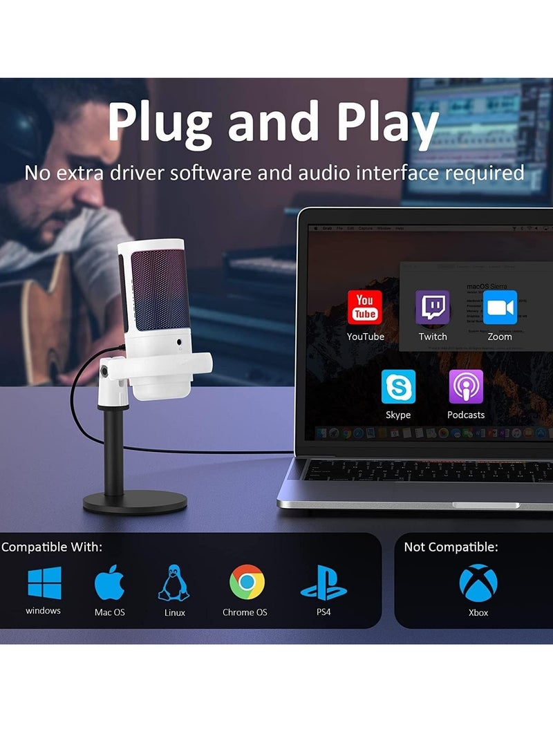 Furtey Condenser Microphone Gaming Microphone on PS4 PS5 With RGB Capability Touch to Mute Plug and Play Gain Knob and Monitoring Microphone  - Image 5