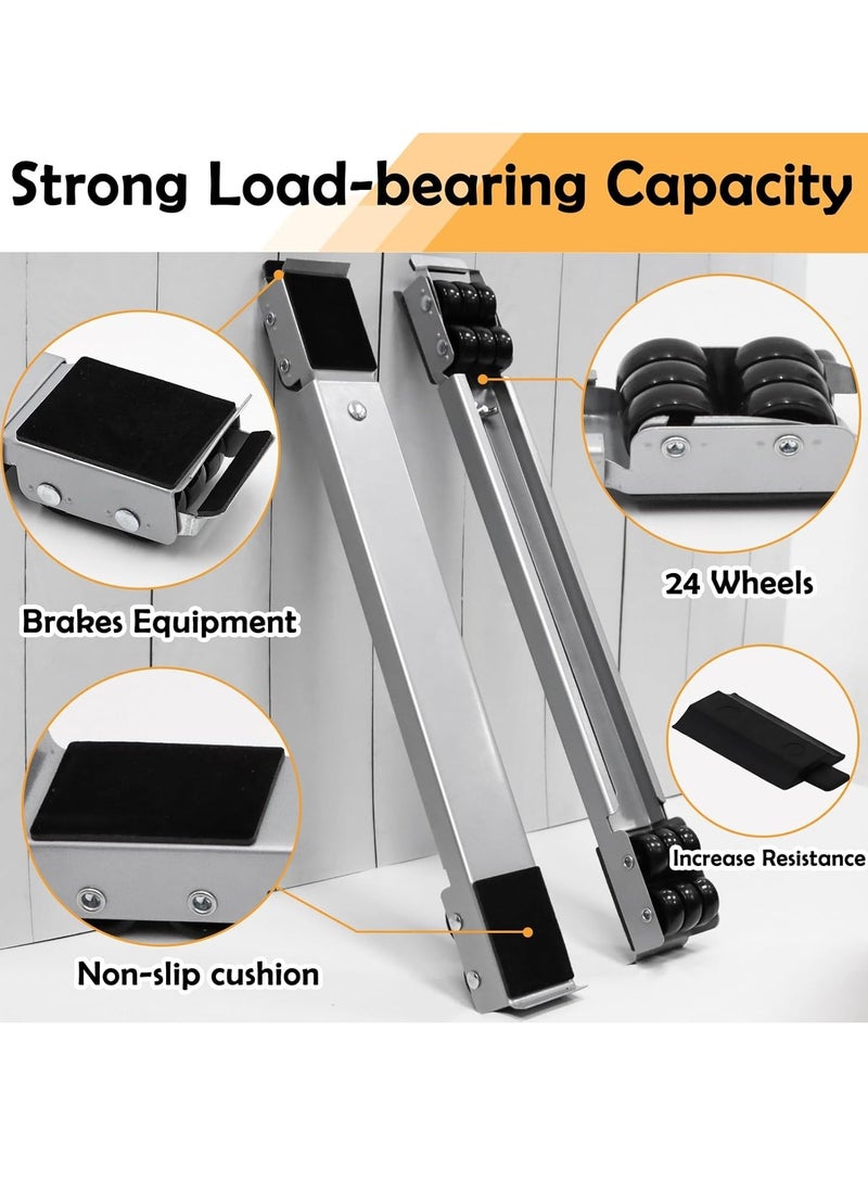 4PCS Extendable Furniture Appliance Rollers, Mover Tools with 24 Rollers & Brakes – Heavy Duty for Washing Machines, Dryers, Refrigerators, Strong Base Stand, Mobile Wheels, Grey - Image 3