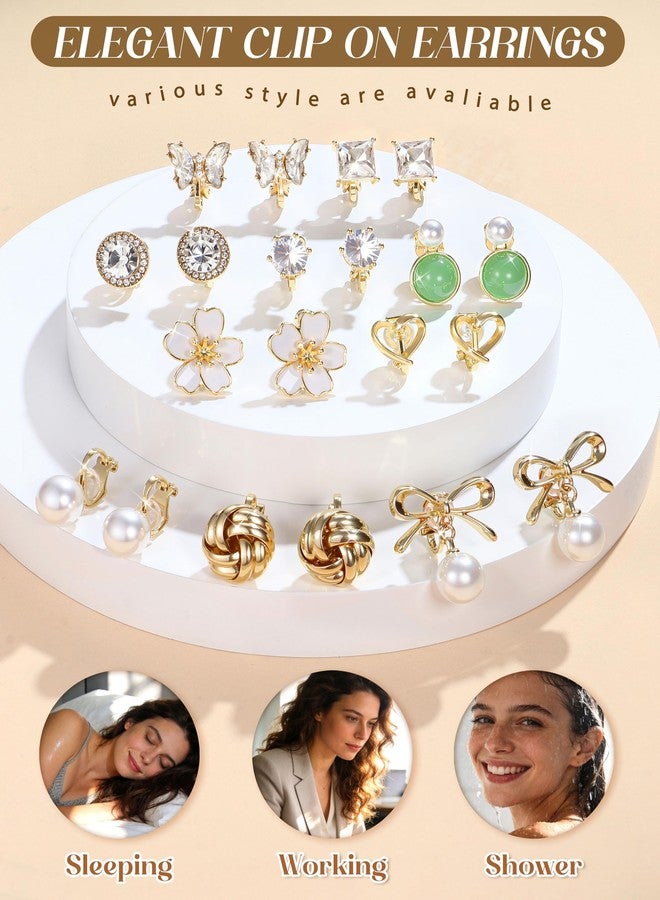 THUNARAZ Gold Clip On Earrings for Women Comfortable Non Pierced Pearl CZ Twist Heart Flower Butterfly Clip Earrings Set Hypoallergenic Fake Clip on Stud Earrings Jewelry, Zinc Cubic Zirconia, Cubic - Image 4