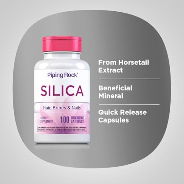 Piping Rock Silica Supplement 500mg | 100 Capsules | Horsetail Extract | Vitamins for Hair, Bones & Nails | Gluten Free, Non-GMO - Image 4