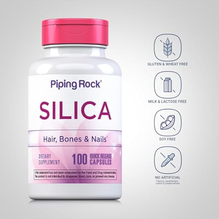 Piping Rock Silica Supplement 500mg | 100 Capsules | Horsetail Extract | Vitamins for Hair, Bones & Nails | Gluten Free, Non-GMO - Image 3